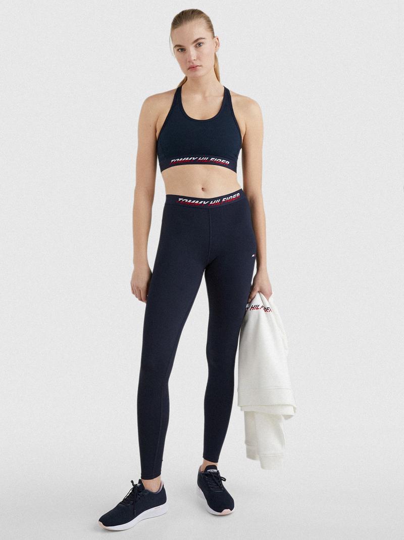 Női Tommy Hilfiger Regular-Derekú Logo Tape Legging Kék | HU 231HAP